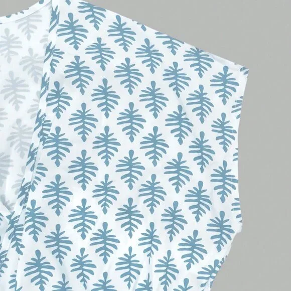 Blue Boho Women's Print Wrapped V-Neck Cross Batwing Sleeve Slit A-Line Dress - Picture 5 of 5